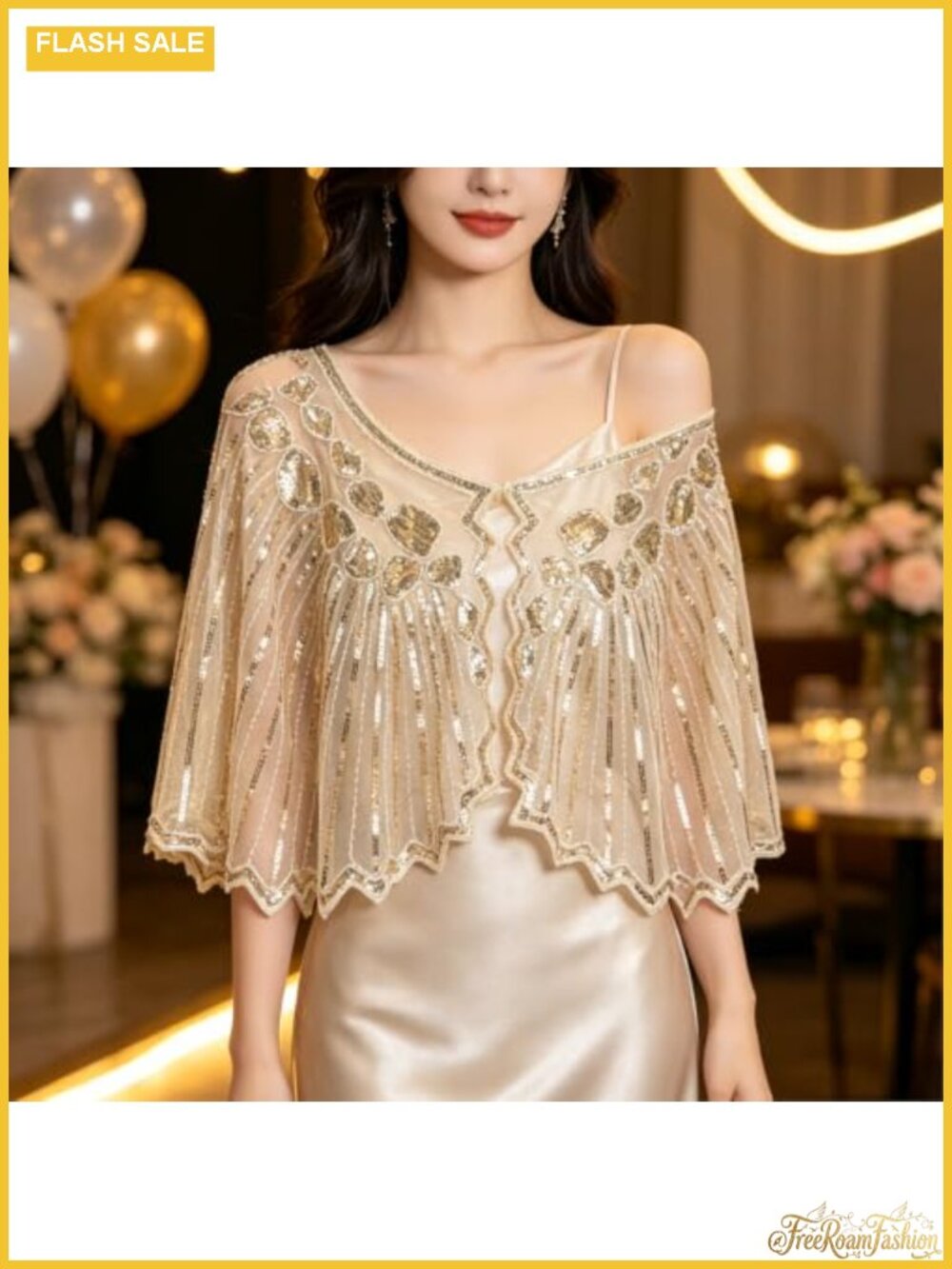 Sequin Cape Shawl Open Front Beaded Sheer Shoulder Cover Up Wrap